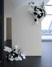 Load image into Gallery viewer, Ripple Arch / Backdrop &amp; black and white flowers - HIRE ONLY
