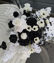 Load image into Gallery viewer, Ripple Arch / Backdrop &amp; black and white flowers - HIRE ONLY
