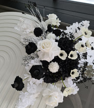 Load image into Gallery viewer, Ripple Arch / Backdrop &amp; black and white flowers - HIRE ONLY
