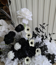 Load image into Gallery viewer, Ripple Arch / Backdrop &amp; black and white flowers - HIRE ONLY
