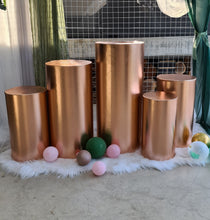 Load image into Gallery viewer, Rose Gold cylinder plinth cake or flower stand - 90cm - HIRE ONLY
