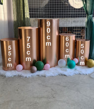 Load image into Gallery viewer, Rose Gold cylinder plinth cake or flower stand - 50cm - HIRE ONLY
