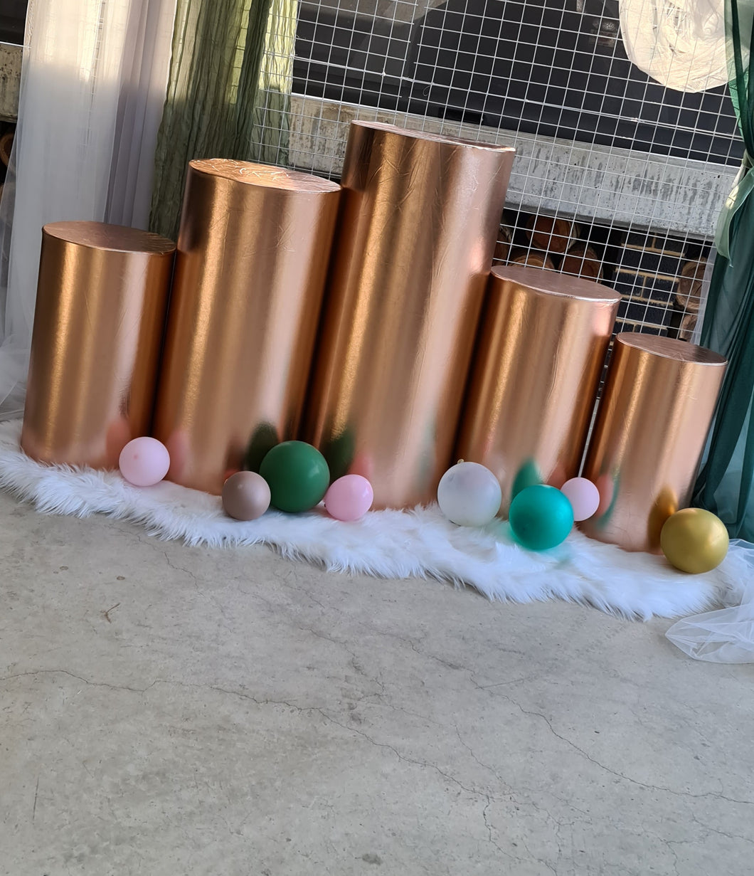 Rose Gold cylinder plinth cake or flower stand - 60cm - HIRE ONLY