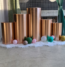 Load image into Gallery viewer, Rose Gold cylinder plinth cake or flower stand - 50cm - HIRE ONLY
