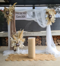 Load image into Gallery viewer, Boho flowers &amp; mesh backdrop / arch Package - HIRE ONLY
