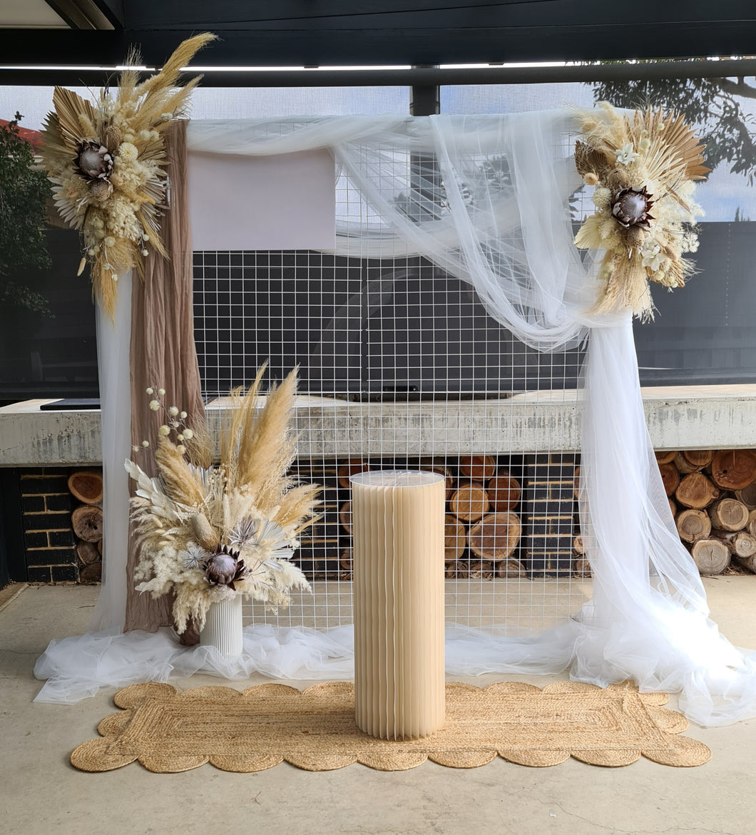 Boho flowers & mesh backdrop / arch Package - HIRE ONLY