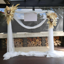 Load image into Gallery viewer, Boho flowers &amp; mesh backdrop / arch Package -  Basic- HIRE ONLY
