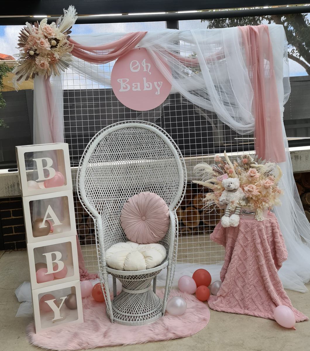 White mesh & pink flowers - Baby Package - HIRE ONLY