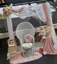 Load image into Gallery viewer, White mesh &amp; pink flowers - 1st Birthday - HIRE ONLY
