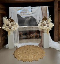 Load image into Gallery viewer, Boho urns &amp; white mesh Birthday package w rug - HIRE ONLY
