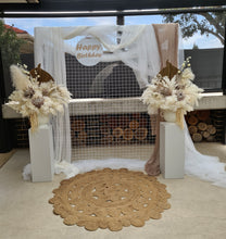 Load image into Gallery viewer, Boho urns &amp; white mesh Birthday package w rug - HIRE ONLY
