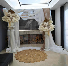 Load image into Gallery viewer, Boho urns &amp; white mesh Roman columns Birthday package - HIRE ONLY
