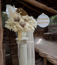 Load image into Gallery viewer, Boho urns &amp; white mesh Roman columns Birthday package - HIRE ONLY
