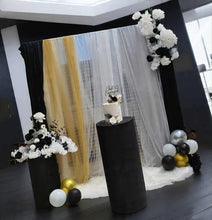 Load image into Gallery viewer, Black, Gold &amp; white - Mesh backdrop - Deluxe Package - HIRE ONLY
