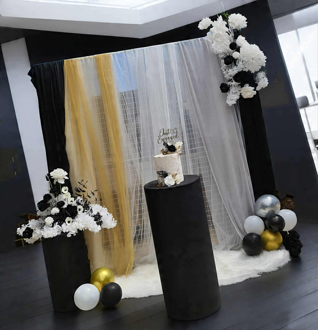 Black, Gold & white - Mesh backdrop - Deluxe Package - HIRE ONLY