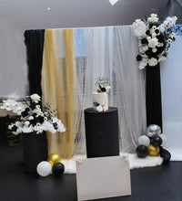 Load image into Gallery viewer, Black, Gold &amp; white - Mesh backdrop - Deluxe Package - HIRE ONLY
