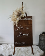 Load image into Gallery viewer, Rustic wooden easel with boho flowers - Welcome sign - HIRE ONLY
