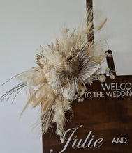Load image into Gallery viewer, Rustic wooden easel with boho flowers - Welcome sign - HIRE ONLY
