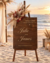 Load image into Gallery viewer, Rustic wooden easel with rustic small flowers - Welcome sign - HIRE ONLY
