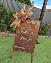 Load image into Gallery viewer, Rustic wooden easel with rustic small flowers - Welcome sign - HIRE ONLY
