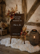 Load image into Gallery viewer, Rustic wooden easel with rustic medium flowers - Welcome sign - HIRE ONLY
