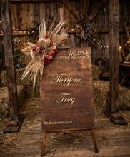 Load image into Gallery viewer, Rustic wooden easel with rustic small flowers - Welcome sign - HIRE ONLY
