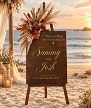 Load image into Gallery viewer, Rustic wooden easel with rustic medium flowers - Welcome sign - HIRE ONLY
