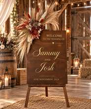 Load image into Gallery viewer, Rustic wooden easel with rustic medium flowers - Welcome sign - HIRE ONLY
