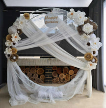 Load image into Gallery viewer, White double circle backdrop package w flowers and plinth - HIRE ONLY
