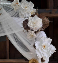 Load image into Gallery viewer, White double circle backdrop package w flowers and plinth - HIRE ONLY
