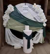 Load image into Gallery viewer, White &amp; green double circle backdrop package w flowers and plinth - HIRE ONLY
