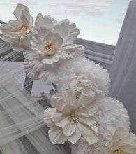 Load image into Gallery viewer, White &amp; green double circle backdrop package w flowers and plinth - HIRE ONLY
