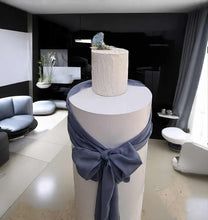 Load image into Gallery viewer, White &amp; blue double circle backdrop package w flowers and plinth - HIRE ONLY
