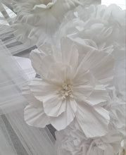 Load image into Gallery viewer, White &amp; blue double circle backdrop package w flowers and plinth - HIRE ONLY
