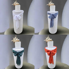 Load image into Gallery viewer, White cylinder plinth cake or flower stand - 90cm with bow - HIRE ONLY
