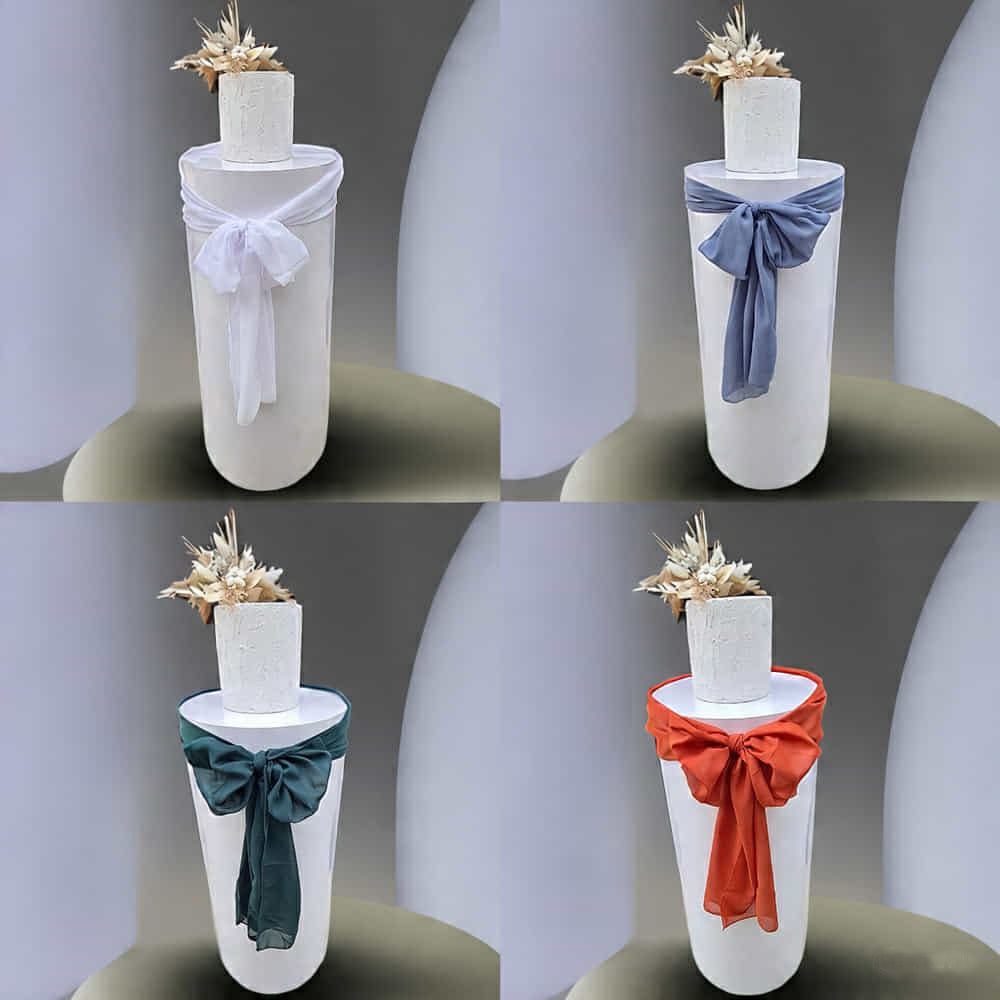 White cylinder plinth cake or flower stand - 90cm with bow - HIRE ONLY