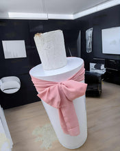 Load image into Gallery viewer, White cylinder plinth cake or flower stand - 90cm with bow - HIRE ONLY

