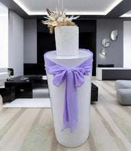 Load image into Gallery viewer, White cylinder plinth cake or flower stand - 90cm with bow - HIRE ONLY
