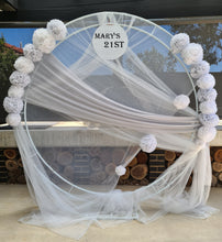 Load image into Gallery viewer, White &amp; light grey double circle backdrop and flowers - HIRE ONLY
