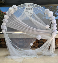 Load image into Gallery viewer, White &amp; light grey double circle backdrop and flowers - HIRE ONLY
