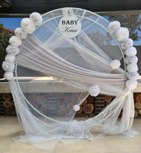 Load image into Gallery viewer, White &amp; light grey double circle backdrop and flowers - HIRE ONLY
