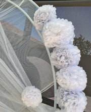 Load image into Gallery viewer, White &amp; light grey double circle backdrop and flowers - HIRE ONLY
