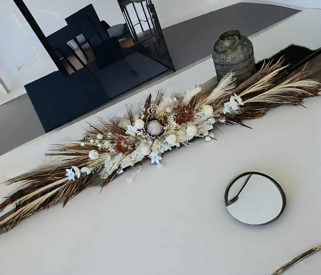 Boho Style Bride & Groom Table flowers – 2.5m long