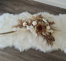 Load image into Gallery viewer, Boho Rustic welcome sign flowers, arbour, easel, backdrop - HIRE ONLY
