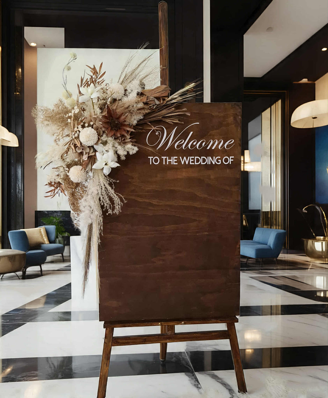 Boho Rustic welcome sign flowers & easel - HIRE ONLY