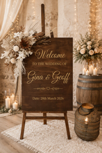 Load image into Gallery viewer, Boho Rustic welcome sign flowers &amp; easel - HIRE ONLY
