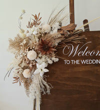 Load image into Gallery viewer, Boho Rustic welcome sign flowers &amp; easel - HIRE ONLY
