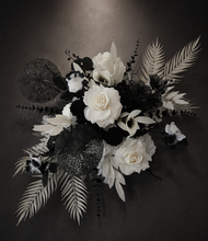 Load image into Gallery viewer, Black &amp; White hanging flowers for backdrop, arch, arbour - HIRE ONLY
