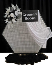 Load image into Gallery viewer, Black hexagonal backdrop &amp; flowers - HIRE ONLY
