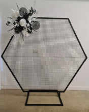 Load image into Gallery viewer, Black hexagonal backdrop &amp; flowers - HIRE ONLY
